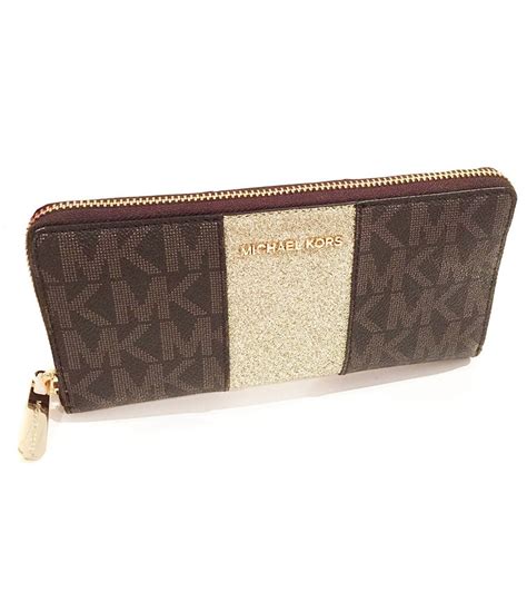 michael kors center stripe brown gold wallet|brown mk wallet for women.